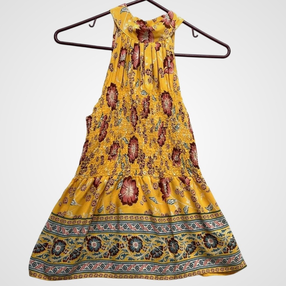 Rachel‎ Zoe Halter Top Womens S Yellow Boho Floral Summer Lightweight Breathable